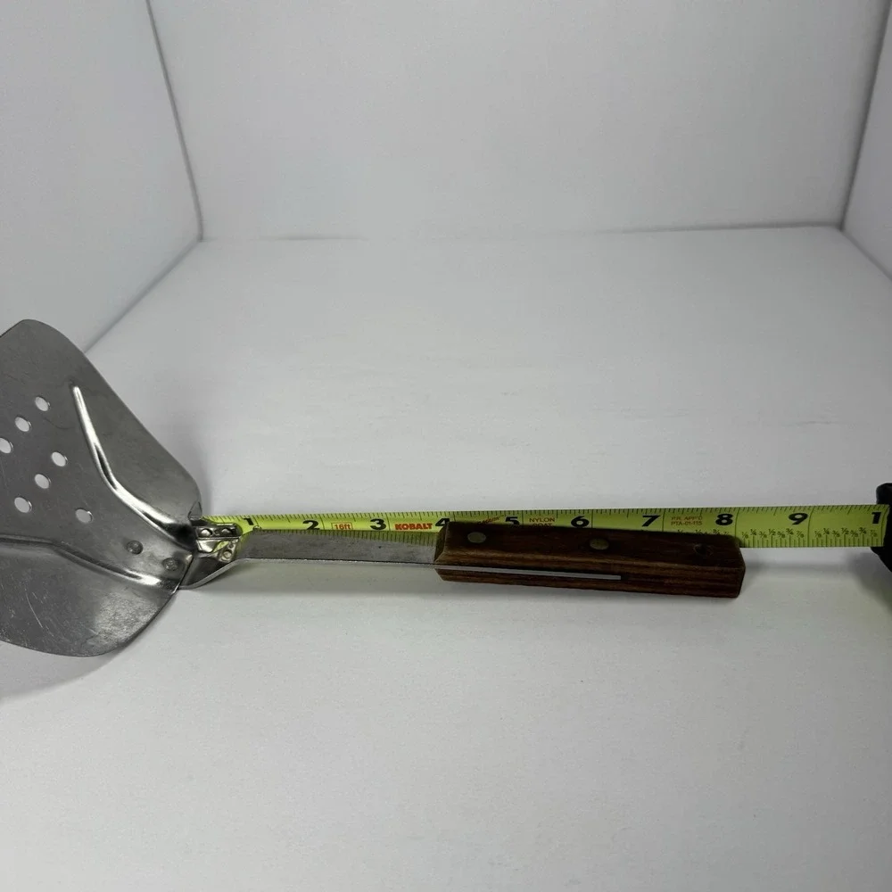 Vintage Vernco Stainless Steel Slotted Spatula Serrated Edge Wood Handle Japan